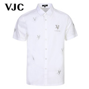 vjc威杰思2023夏季男装，白色翻领衬衫字母，烫钻修身商务上衣
