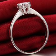 雪花钻戒情侣对戒女款仿真莫桑钻石1克拉人工锆石，结婚925纯银戒指