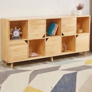 松木书柜组合家用储物柜，学生教室书架，儿童置物架落地格子柜横款