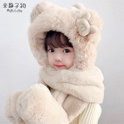 女宝宝女宝孩儿童帽子，秋冬款3-4岁公主韩版潮5围巾手套一体套女童