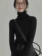 法式黑色高领针织打底衫女秋冬季高级感配大衣内搭堆堆领薄款毛衣