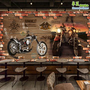复古3d摩托机车壁纸工，业风背景墙纸个性，ktv酒吧壁画餐厅网咖墙布