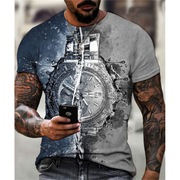 跨境外贸2023欧美男装休闲个性3D印花短袖T恤上衣夏季短袖T恤男士
