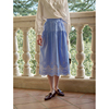 simpleretro蓝色风铃镂空刺绣，条纹a字半身裙，女春中长裙伞裙