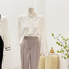 白色蕾丝花边立领衬衫女2024春季设计感简约气质长袖上衣洋气小衫