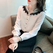 法式娃娃领长袖雪纺衬衫女2024春季韩版设计感小众泡泡袖上衣