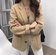 韩国2021秋冬装经典款小个子双面羊毛羊绒大衣女短款西装外套