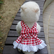 宠物猫狗蕾丝格子连衣裙，中小型犬胸背牵引衣服泰迪比熊薄款春夏装