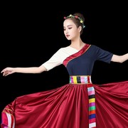 藏族舞蹈服装民族风女广场式上衣藏舞中袖喇叭袖短袖舞台演出