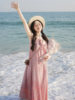 三亚海边旅游拍照度假沙滩裙，少女俏皮减龄彩虹，格子露背吊带连衣裙