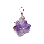 天然紫水晶花晶芽纯手工绕线裸石吊坠项链宝石饰品DIY配件
