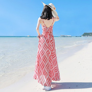 露背沙滩裙海边度假仙女雪纺吊带连衣裙夏季泰国马尔代夫长裙
