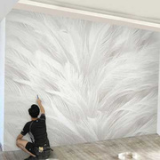 羽毛电视背景墙壁纸立体墙布客厅现代简约奶油风墙纸北欧壁画