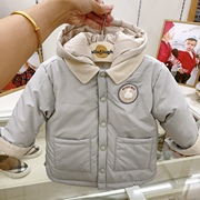 韩国23年冬款男女宝宝，童装浅蓝色可拆帽内里绒，保暖细腻棉服外套