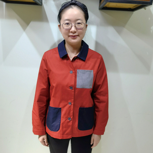 YUN韫2023春装小个子翻领单排扣拼色短款风衣外套女大码2102