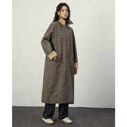 马吉拉(马吉拉)同款羊毛风，衣女双面双穿色织羊毛格纹+高密棉质风衣大衣