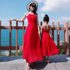 女童红色吊带裙亲子装夏季Y5连衣裙百搭露背沙滩裙雪纺海边母女装