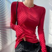 红色长袖t恤女2024本命年高端品牌，打底衫别致甜辣很仙的上衣
