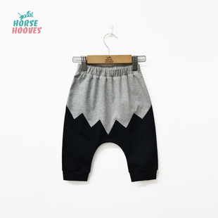 horsehooves原创设计婴男女宝，针织吊裆哈伦潮裤黑灰拼色夏季薄款