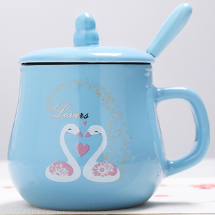陶瓷杯子马克杯带盖勺创意，情侣早餐杯牛奶，杯家用定制咖啡杯女水杯
