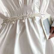 白色珍珠腰带女配裙子法式高级感腰链衬衫连衣裙腰链配饰链条腰封