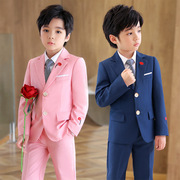 儿童礼服2022韩版男童西装粉色小西服套装花童婚礼主持演出服