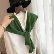 韩系绿色针织披肩外搭女春秋小围巾保暖围脖空调护肩颈椎坎肩搭肩