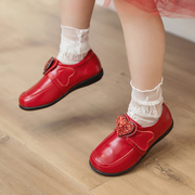 红色小皮鞋女童真皮公主鞋2023春秋小女孩时尚防滑软底儿童鞋