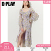 dplay2024年夏紫色连衣裙海边度假裙雪纺连衣裙法式碎花，裙长裙女