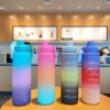 三色炫彩渐变色磨砂塑料水杯直饮型便携提手运动水壶