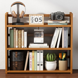 实木书架桌面置物架客厅，简易书桌收纳多层架子办公室桌上小型书柜