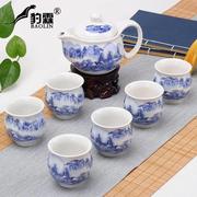 双层防烫青花瓷功夫泡茶具，套装陶瓷家用茶杯，茶壶隔热瓷器骨瓷风格
