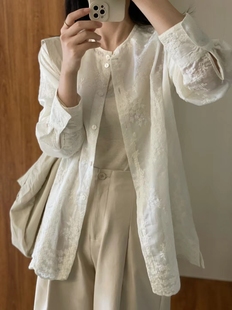 设计感小衫春新中式国风复古气质蕾丝刺绣衬衣女宽松百搭精致上衣