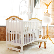 环保床性c水实木欧式婴儿床拼接大床多功能实木摇篮漆宝宝床bb床