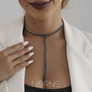 norns欧美t形性感黑色，满钻黑水晶水钻长款项链女锁骨爪钻链项饰