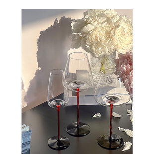 Qumin 法式红杠黑领结玻璃葡萄酒香槟杯红酒杯创意大容量酒杯