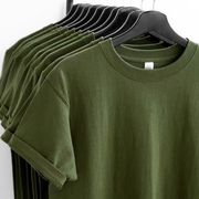 240g重磅纯棉圆领短袖t恤男女夏季同款复古军绿色休闲上衣T恤衫潮