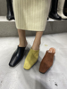 小池在首尔鞋子女2023秋季方头深口欧美女鞋细中跟包头半拖鞋