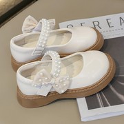 巴拉巴柆清货女童鞋子秋季儿童珍珠洋气演出白色皮鞋中大童女