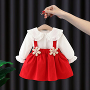 一岁半女宝宝秋装裙子婴儿，背带裙2周岁礼服红色，公主裙3女宝连衣裙