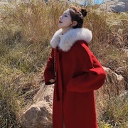 网红双面羊毛大衣纯色毛领韩版宽松斗篷古风休闲毛呢外套