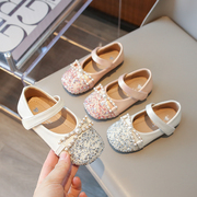 女童鞋子儿童公主小皮鞋，2024春秋水晶单鞋，软底宝宝闪亮水钻鞋