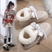 豆豆鞋女冬季雪地靴外穿2023年时尚蝴蝶结，加绒保暖一脚蹬棉鞋