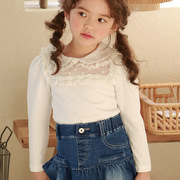 女童长袖打底衫春款儿童蕾丝翻领T恤韩国女宝宝女孩洋气春装
