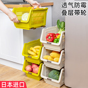日本厨房果蔬收纳筐塑料镂空叠加菜篮子蔬菜专用置物架水果置物篮