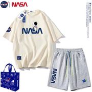 NASA联名款潮牌套装男情侣装夏装男士短袖t恤宽松衣服短裤两件套