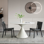 欧式岩板餐桌内嵌转盘大理石旋转饭桌高档极简大户型白色圆桌设计
