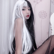 cosplay动漫假发女黑白阴阳色空气刘海长直发女化纤wig