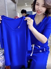 欧洲站春夏季糖果色V领E标短袖T恤女修身显瘦蓝色洋气小衫潮