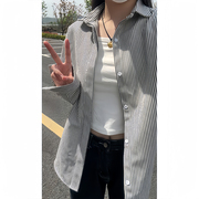黑白竖条纹长袖衬衫男款夏季美式复古休闲衬衣设计感情侣开衫外套